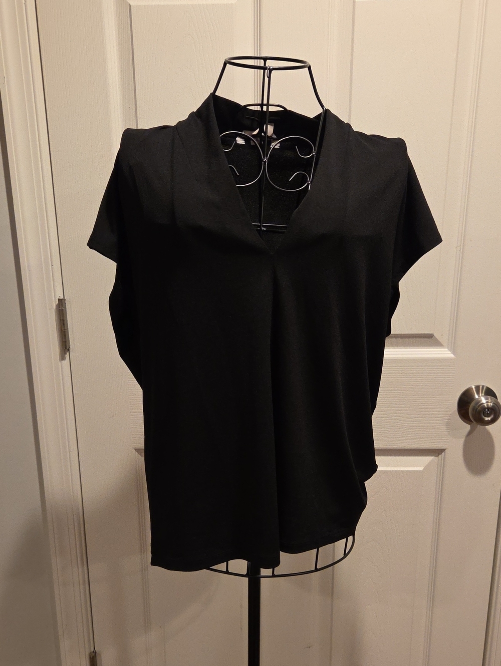 H&M Black V-Neck Draped Cap Sleeve Blouse